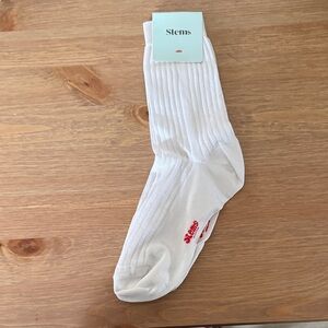 stem White Ribbed Crew Socks with Red Logo